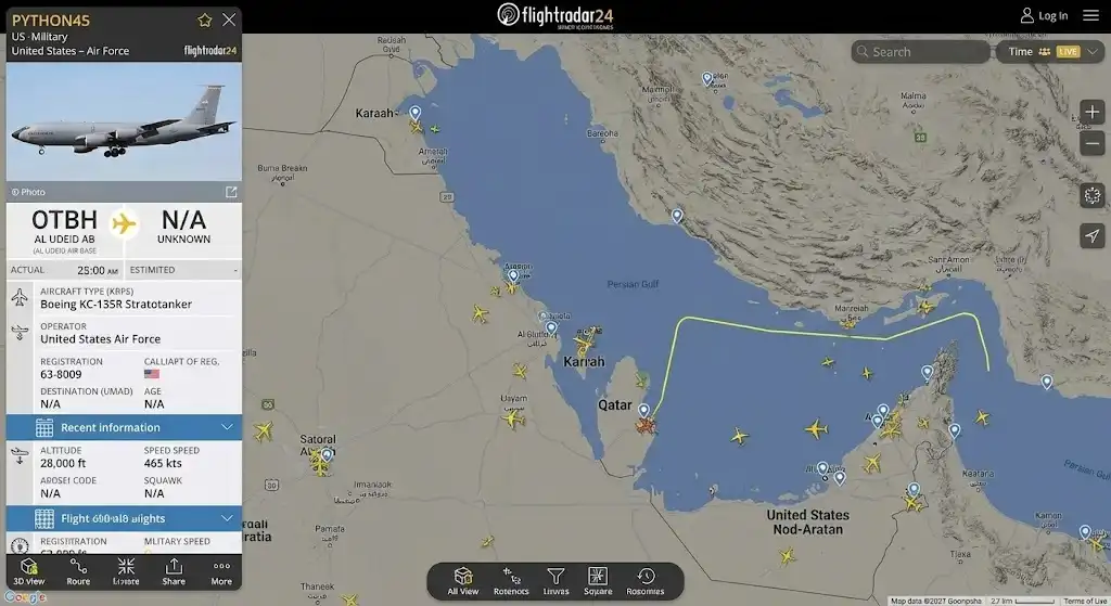 ردیابی پروازهای جنگی در فلایت رادار نظامی Flightradar24